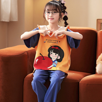 Girls nightgown children summer pure cotton thin childhood cute supermeo girl short sleeve pants home suit