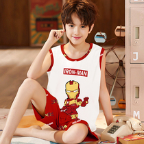 Childrens vest boys pajamas 2022 new summer sleeveless thin boy air - conditioned home suit suit