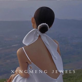 2022 new french retro satin big bow pearl hairband hair accessory bridal veil