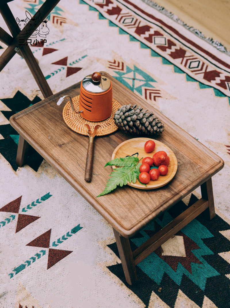 Three little donkeys outdoor black walnut small square table folding table portable barbecue table Japanese simple picnic table