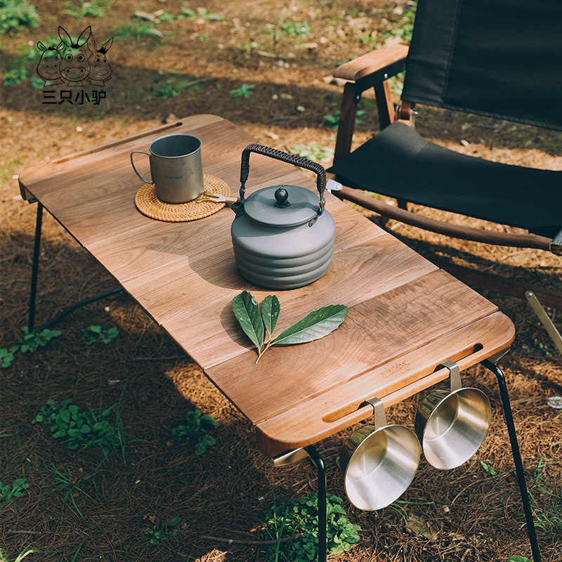 Three little donkeys outdoor camping IGT solid wood steel frame folding table portable barbecue self-driving tour camping picnic table