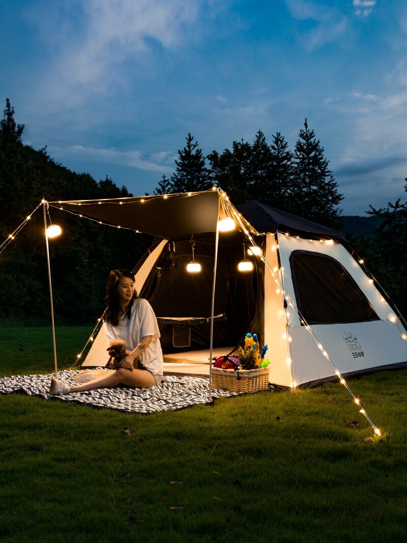 Three small donkey automatic slingshot open tent outdoor camping field portable camping equipment thickened rain-proof and rain-proof