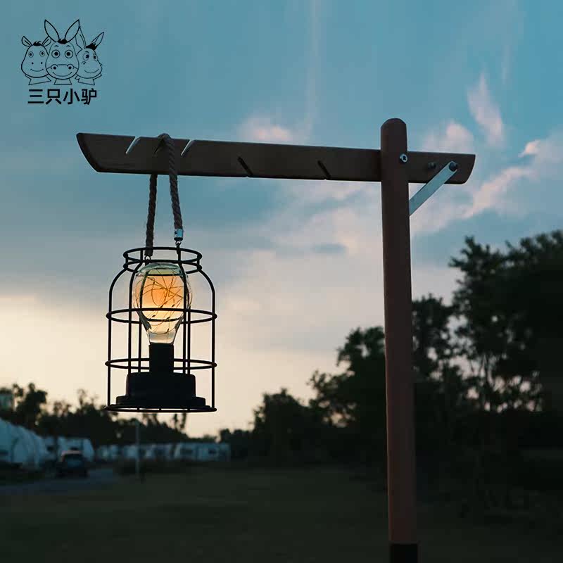 Three small donkeys outdoor camping retro beech wood lamp frame adjustable with height camping solid wood coal oil lamp coal oil lamp bracket