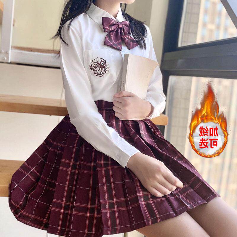 Japanese original jk uniform plaid skirt genuine set of a full set of college style plus velvet shirt autumn and winter Shahua red plaid suit