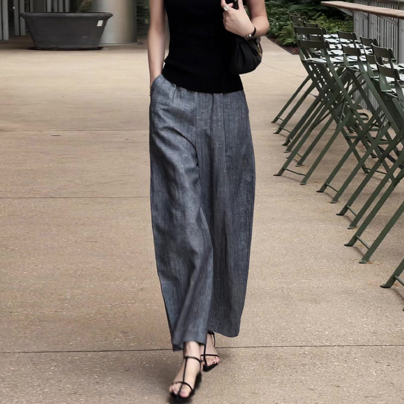 High-End Gray Casual Pants for Women, New Summer Style, Plus-Size Women's Pants, Lazy and Loose Fit, Petite Straight-Leg Scimitar Wide-Leg Pants