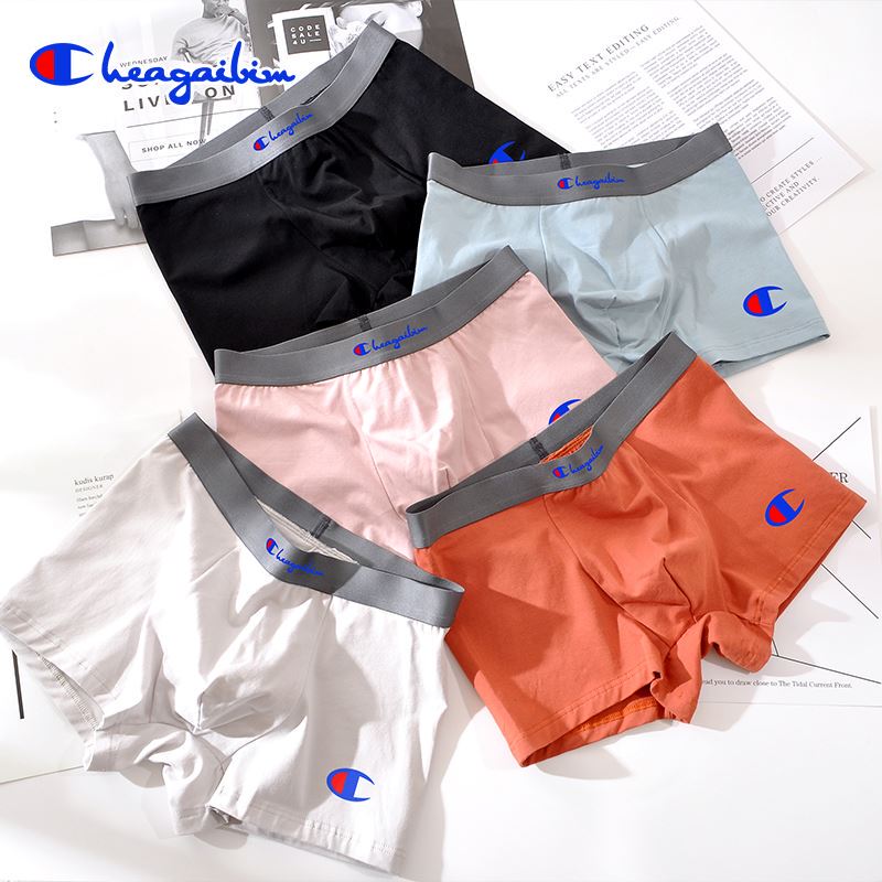 Champion Men's Underwear Men's Pure Cotton Breathable Boxer Briefs Loose Seamless Mid-Waist Plus Size Youth Boxer Briefs Gift