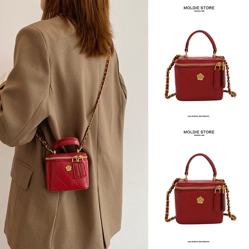 Бордовая маленькая сумка через плечо, цепь, коробка для невесты, премиум класс, на цепочке