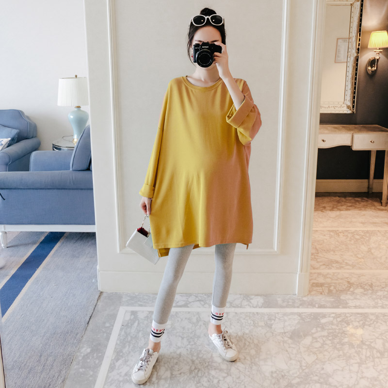 Fat plus size maternity clothes spring and autumn pure cotton medium and long version of the dress fat MM200 pounds loose sweater top tide