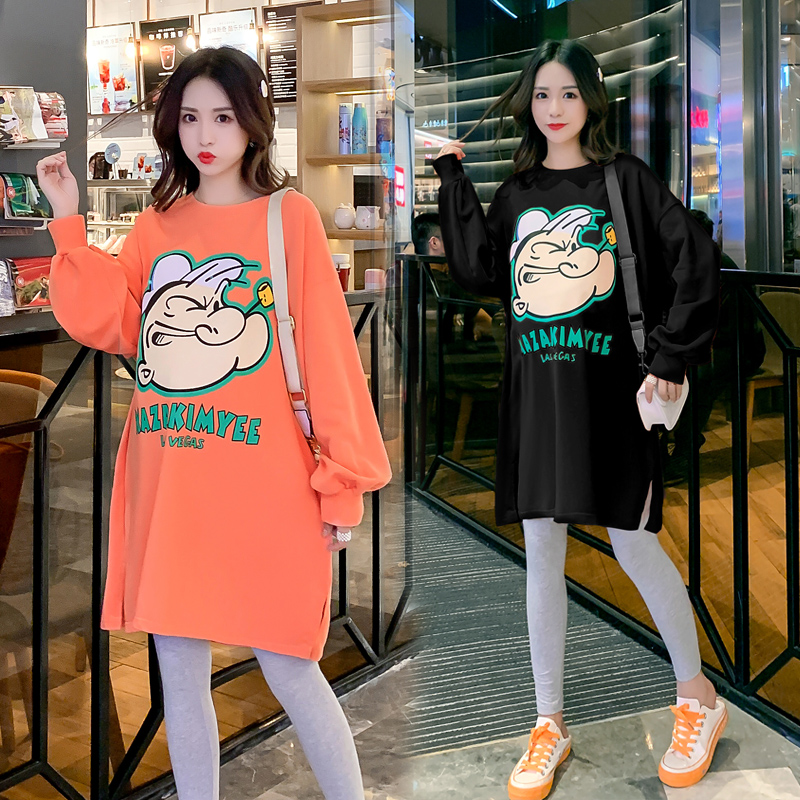 Pregnant women wear plus large cocks coat in spring and autumn long Korean edition loose coat 200 pounds of T - shirt dress