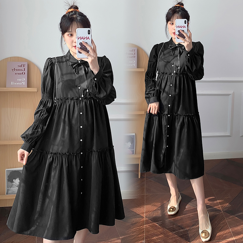Plus fat plus size pregnant women's spring dress long-sleeved mid-length dress fat MM200 jin spring and autumn fashion belly-covering long skirt