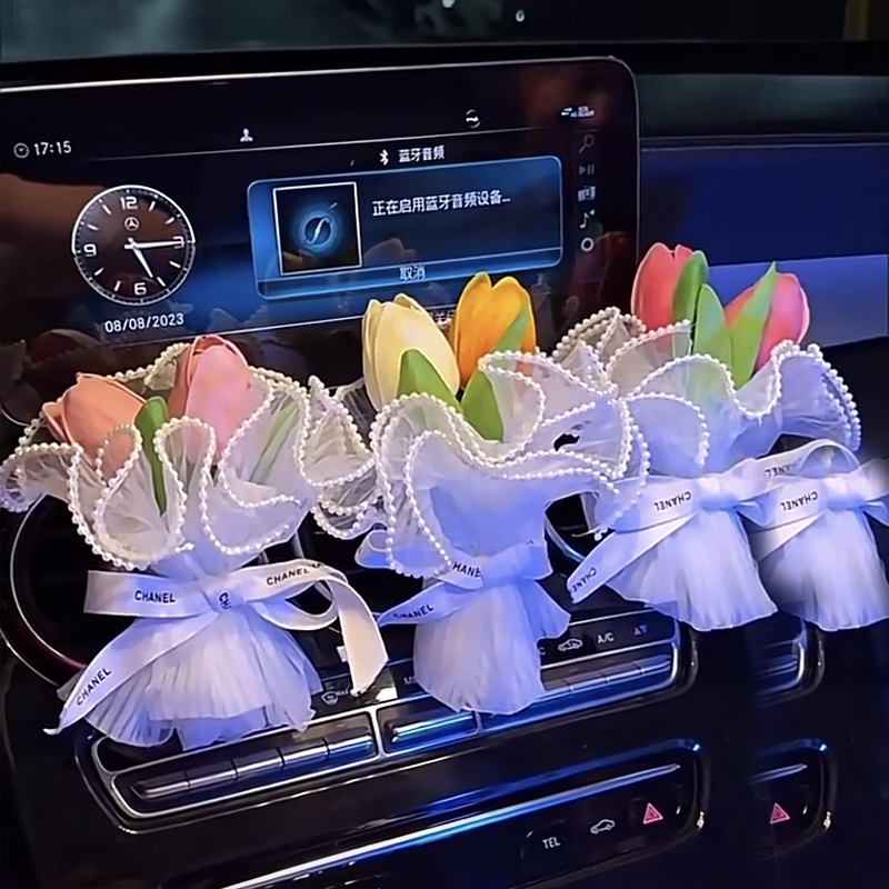Tulip Car Bamboo Charcoal Bag Real Flowers Aroma hanging bag in car Pendant Car Supplies Interior Lady-Taobao