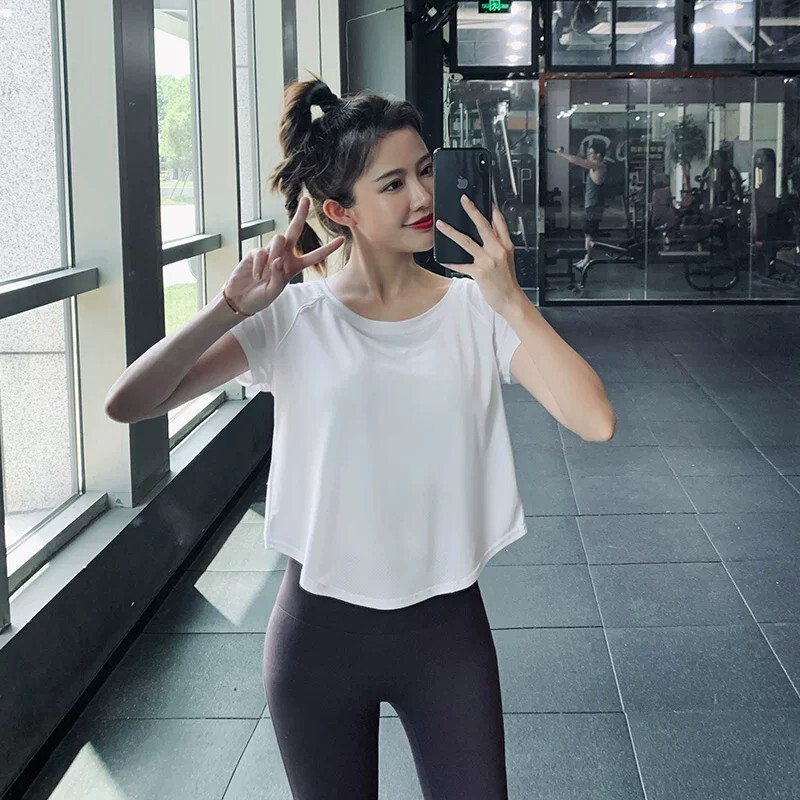 British Mdcw Loose Fitness Top Women's Running Short-Sleeved Breathable Yoga Wear Sports Cover-Up Quick-Drying T-Shirt Summer