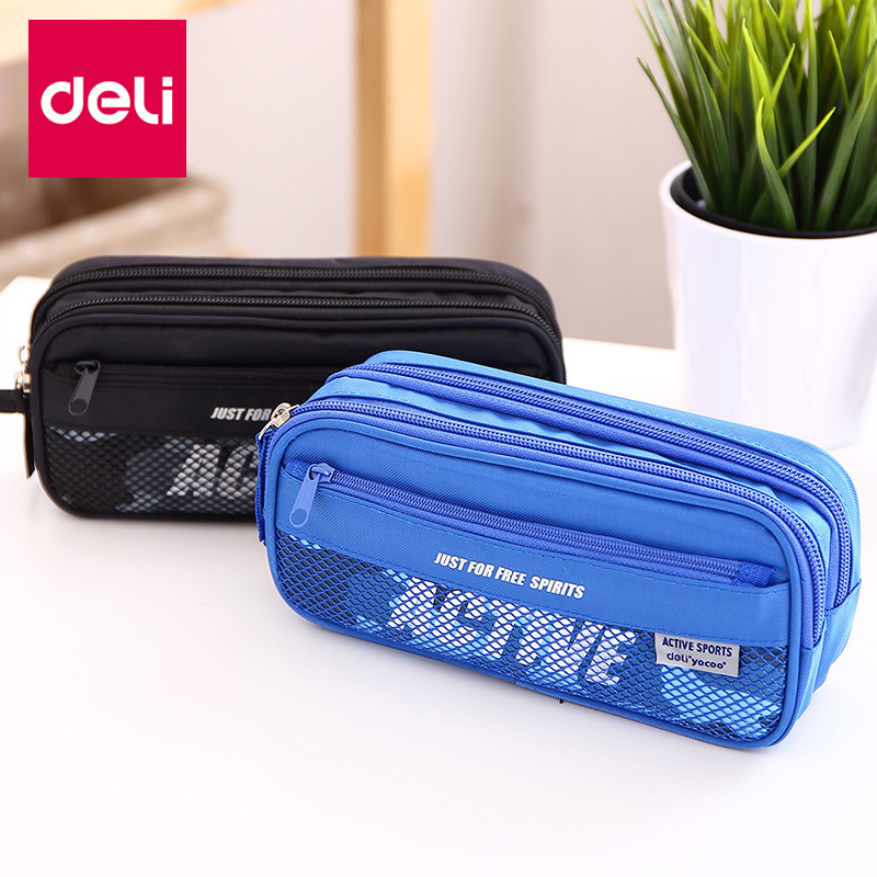 Strong 3074 bags of male high school students with multi-function large capacity multi-layer canvas anti-press pencil pencil bag students in middle school pencil bag stationery box Korean creative double zip pencil collection bag