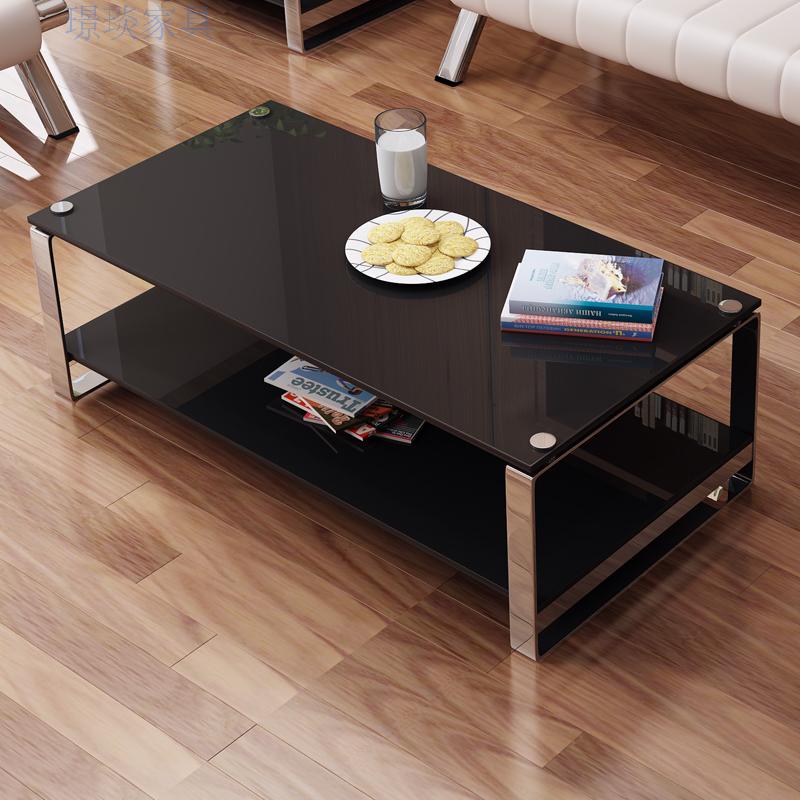 Office modern minimalist tempered stainless steel glass surface coffee table rectangular reception office double storey factory direct sales