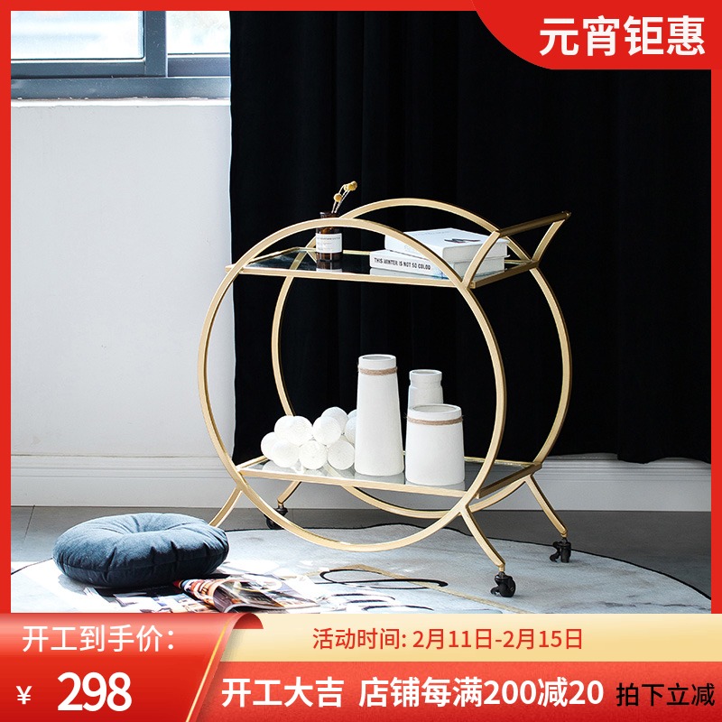 Nordic luxury beauty nail salon trolley wrought iron mobile double shelf hotel restaurant tea water truck dining car