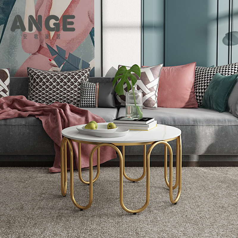 Nordic light and luxurious marble tea table minimalist modern living room small family type Ins furniture round idea light and luxurious tea table