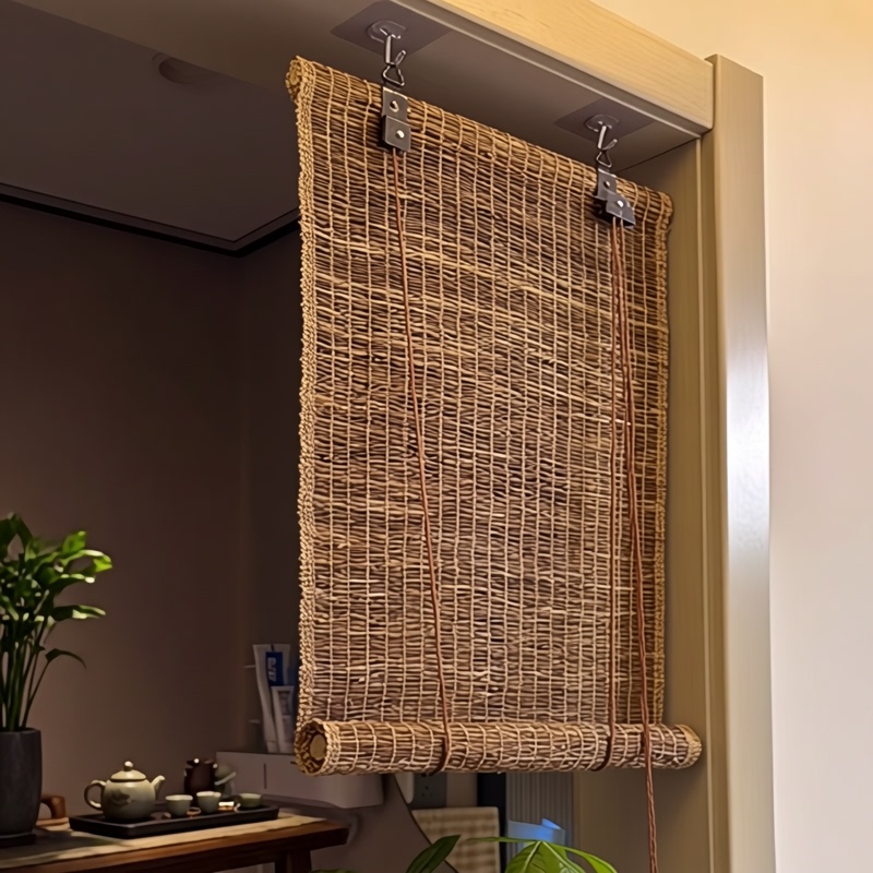No-Drill, Adjustable, Handmade Ramie-Linen Summer Cloth Tea Room Hanging Curtain, Feng Shui Screen for Blocking Doors and Windows, Partition Roller Blind Screen No-Drill, Adjustable, Handmade Ramie-Linen Summer Cloth Tea Room Hanging Curtain, Feng Shui Screen for Blocking Doors and Windows, Partition Roller Blind Screen