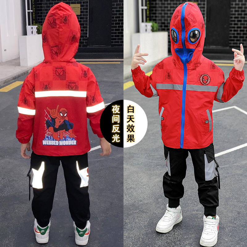 Children's clothing boy glasses Spiderman 2020 Autumn fitting new tooling suit Net Red Ocean Reflective Light light Two sets