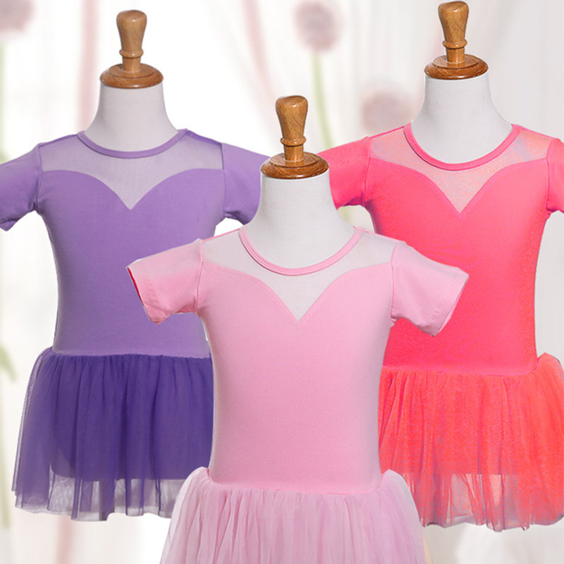 Pure cotton dance dresses Gongfu Children's ballet Testing examination Costume China Summer Short Sleeve Young Children Daily Casual Wind