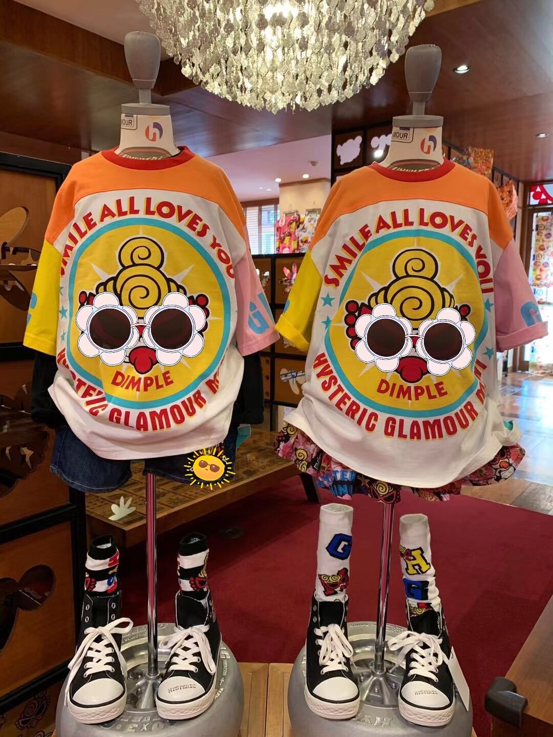 New Japanese children and girls Teddy graffiti pacifier baby tide round neck loose T-shirt dress bigT parent-child skirt