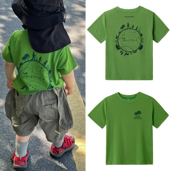 日系春夏男女MO童装美山露营户外套头圆领速干亲子短袖T恤集合