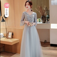 Длинное платье подружки невесты, V-образный вырез, средней длины