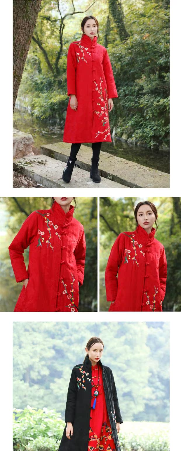 Biểu tượng tamil âm nhạc dân gian phong cách phụ nữ 2018 mùa đông mới cotton và vải lanh thêu áo khoác jacquard thêu quần áo cotton dày áo khoác nữ
