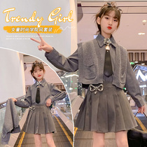 children jk uniform dress set girls college style spring autumn pupil children clothes small girl pleated dress three piece set