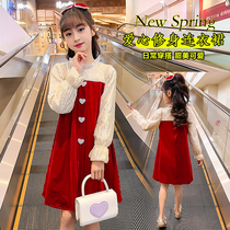 Girls dress spring 2022 new childrens Western style princess dress big girl early spring velvet dress trendy