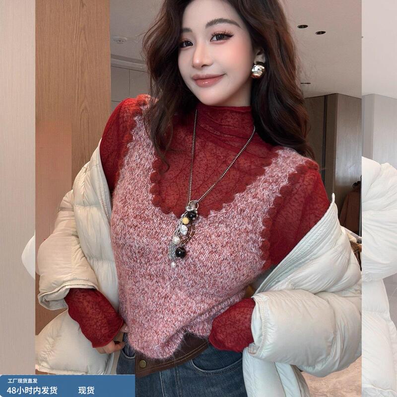 Autumn and Winter Atmosphere-Inspired Outfits: Christmas Red Knitted Vest for Women, Fashionable and Stylish Layered Sleeveless Sweater Top