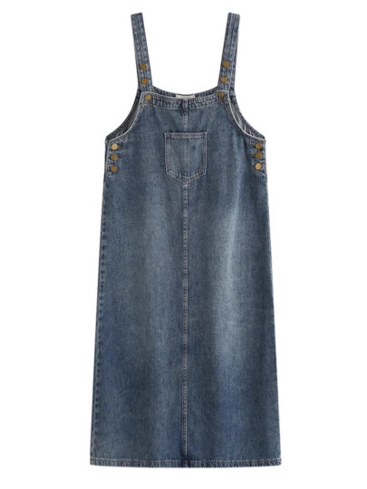 2025新款韩版百搭宽松春夏减龄盐系复古开叉牛仔背带裙女中长款