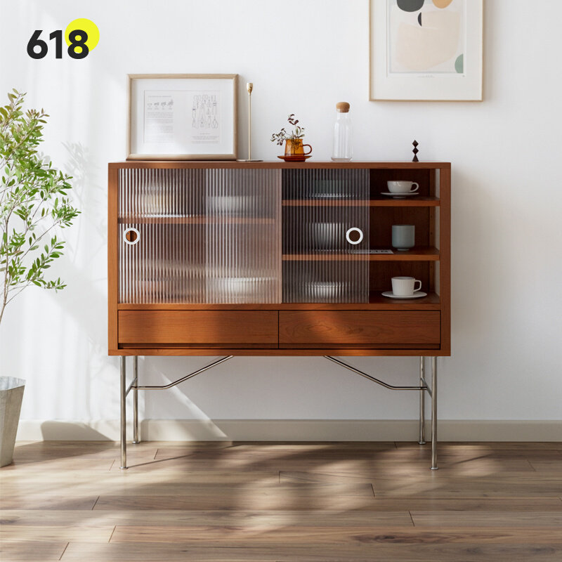 minimore) Pitt dining cabinet) Nordic Day style retro living room solid wood glass lockers tea water cabinet