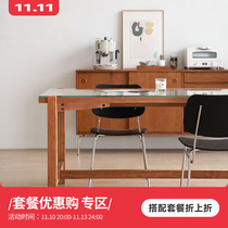 minimore) burgeoning dining table) nordic japanese modern minimalist style solid wood glass rectangular oversized workbench