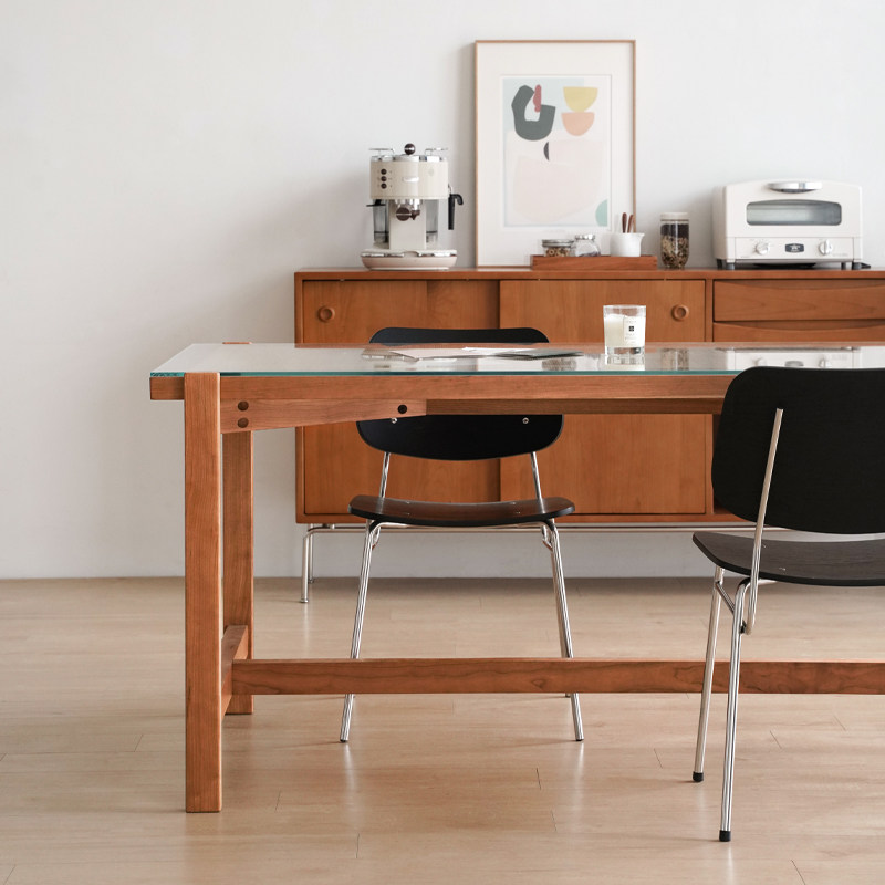 minimore) Fengnian Dining Table) Nordic Japanese Modern Simple Style Solid Wood Glass Rectangular Oversized Worktable
