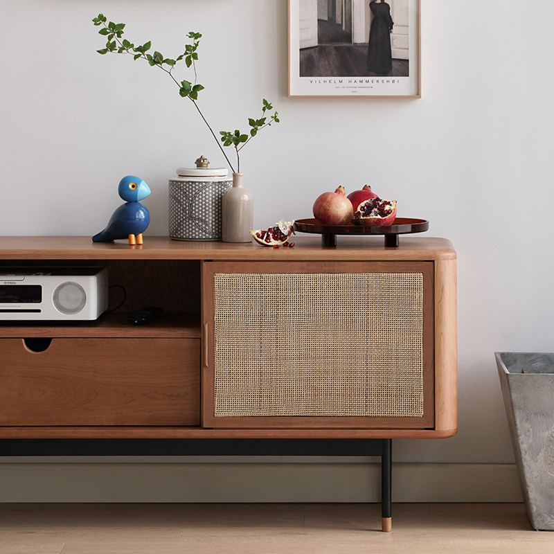 minimore) Cha Cha Cha TV cabinet) Nordic Japanese style modern minimalist living room solid wood rattan small apartment storage
