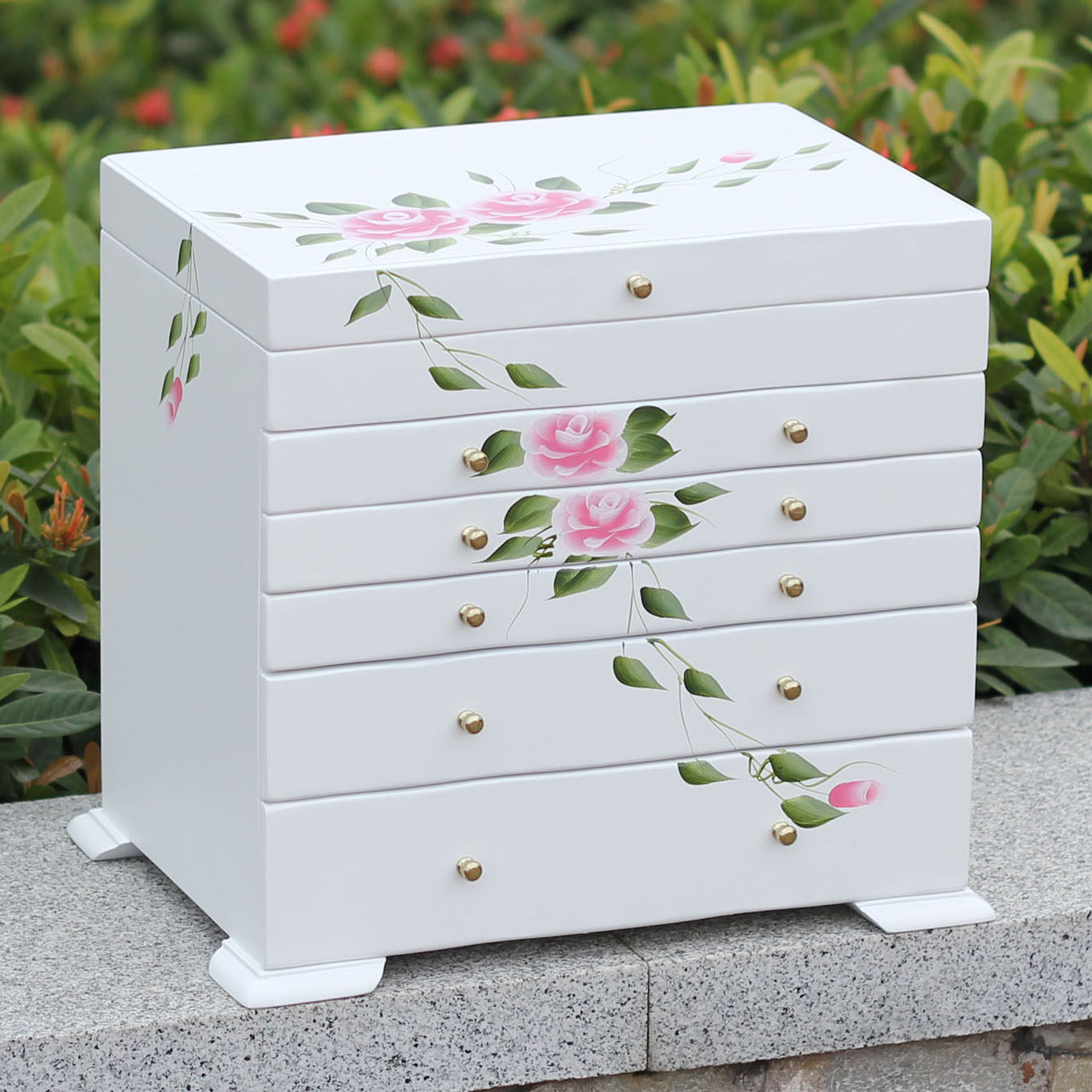 European solid wood jewelry storage box Female wooden jewelry large capacity flannel makeup box Princess wedding gift large size