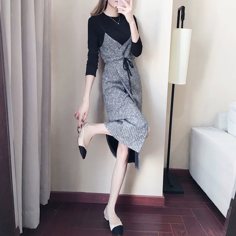 Thời trang mới 2019 phù hợp với Xiaoxiangfeng lady khí chất phong cách retro mặc váy hai dây mỏng và thời trang - Bộ đồ