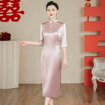 New mom wedding temperament acetate gown Spring Summer Mother-in-law wedding banquet Noble Improvement Qipao can normally be worn