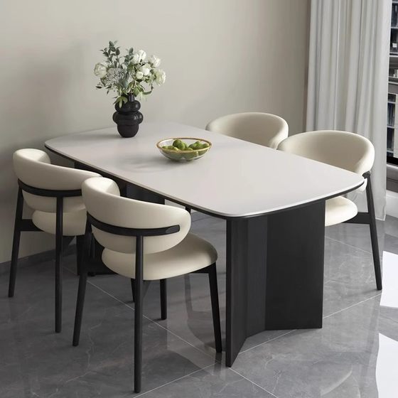 实木意式岩板餐桌椅餐桌组合饭桌小户型家用长方形现代简约桌子