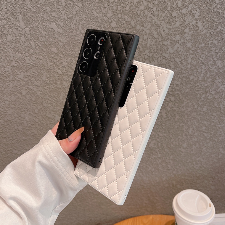Diamond Pattern Quilted Leather Silicone TPU Puffy S23, S23 Plus, S23 Ultra Samsung Phone Case