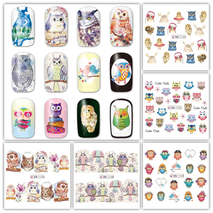 Hot-Selling Nail Stickers, Water Transfer Nail Decals, Cartoon Q-Version Cute Owl Designs, Owl Emoji Stickers