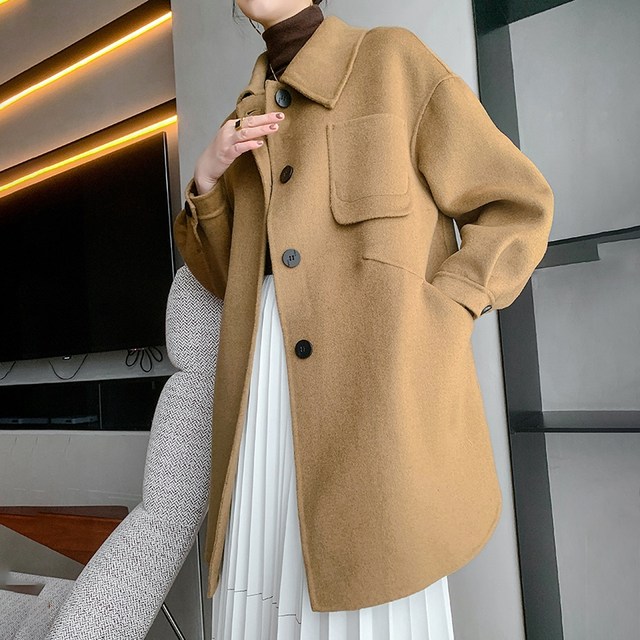 2022 doll collar double-sided cashmere coat women's autumn and winter new popular mid-length loose high-end woolen coat