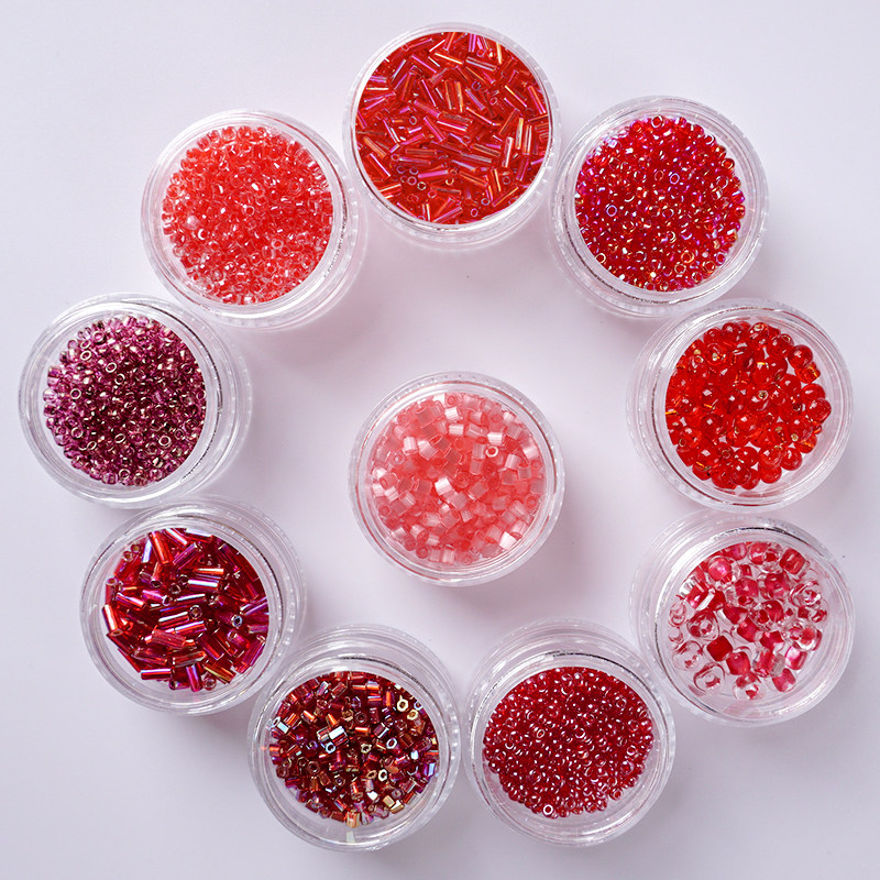 Red quality embroidered beads handmade diy-style ornament accessories Cross-drawn Beads Beads rice bead material