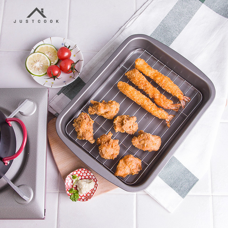 BBQ food pan with oil filter rack tempura fried oil filter pan without sticking oil pan drying tray iron plate household