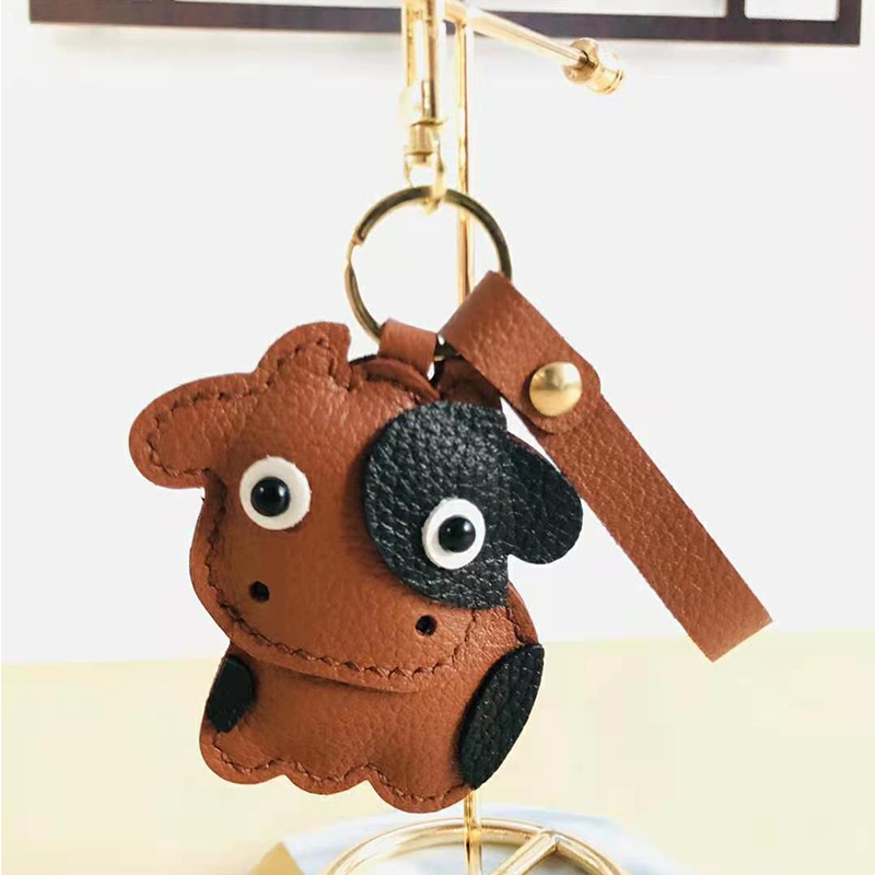 Original Zodiac Ox Genuine Leather Keychain Pendant Hand-Stitched Bag Decoration Couple Gift DIY Handmade Material Kit