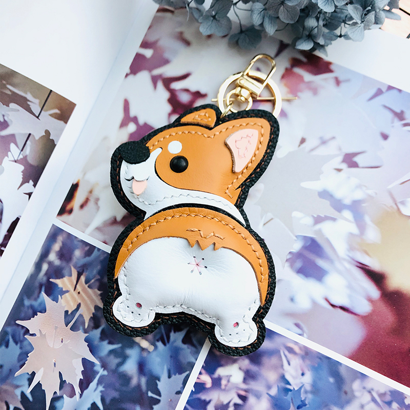 Original Hand-Sewn Corgi Dog Genuine Leather Car Keychain Pendant DIY Handmade Material Bag Decoration Couple Gift Original Hand-Sewn Corgi Dog Genuine Leather Car Keychain Pendant DIY Handmade Material Bag Decoration Couple Gift