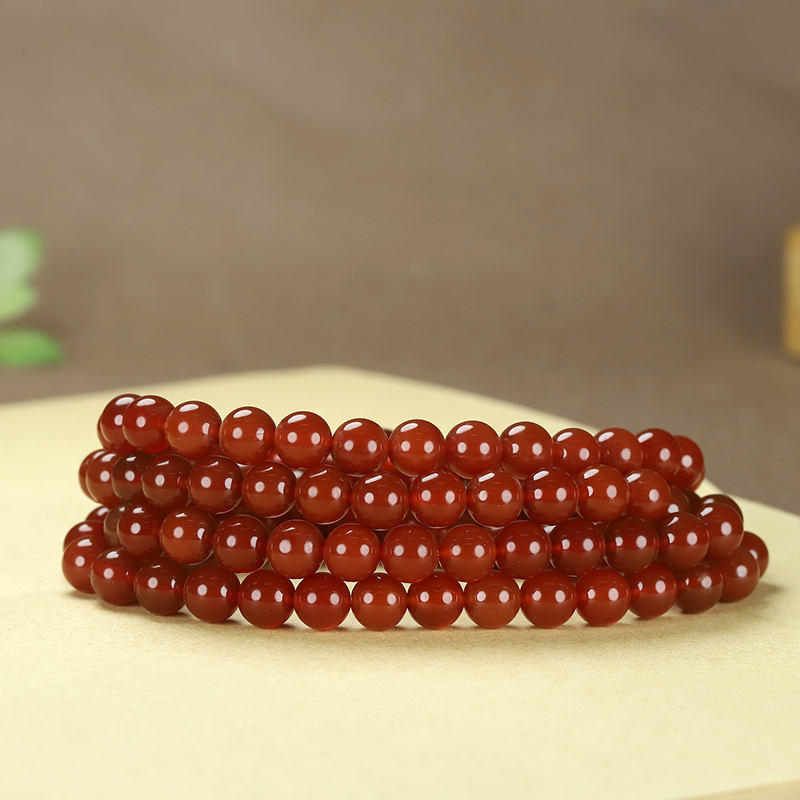 Natural Ice Red Chalcedony Multi-Circle Bracelet, Hetian Jade Red Jade 108 Beads Buddhist Prayer Bead Bracelet Necklace, Unisex Bracelet