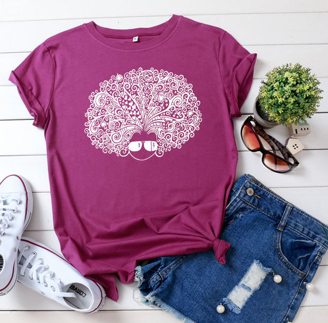 European and beautiful women's T-shirt cotton loose thin section explosive head girl printing large size short-sleeved T-shirt