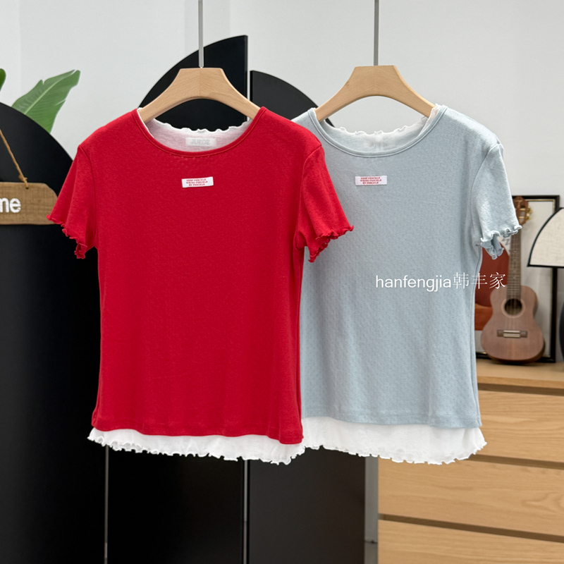 Now~ Uncle Mari26 Summer Patchwork Layered Short-Sleeved Versatile T-Shirt Women's Top Now~ Uncle Mari26 Summer Patchwork Layered Short-Sleeved Versatile T-Shirt Women's Top