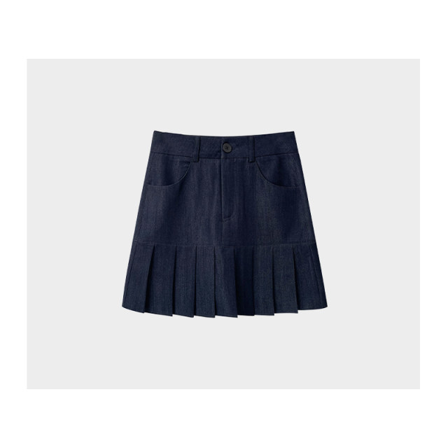 Denim pleated skirt 2025 autumn and winter new high-waisted fashion versatile skirt light luxury slimming advanced A-line skirt